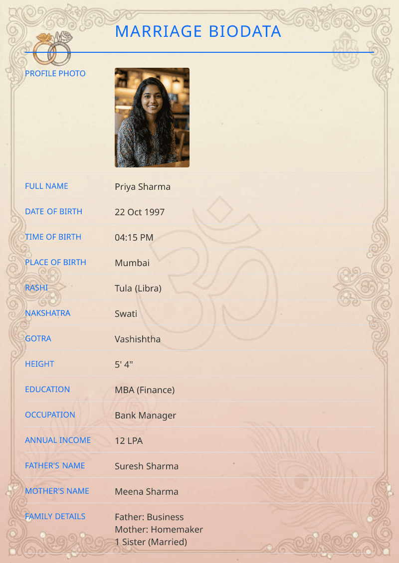 Modern Marriage Biodata